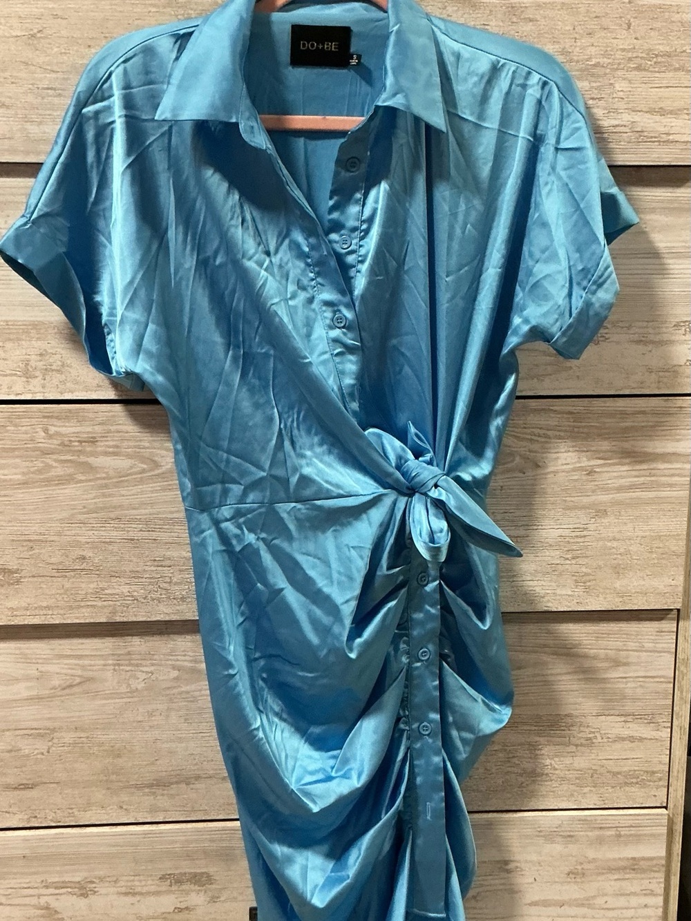 DO+BE Sky Blue Tie-Front Midi Shirt Dress